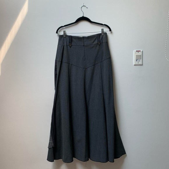 Vintage Grey Maxi Skirt with Plaid Pocket Flaps and Belts - Picture 3 of 3